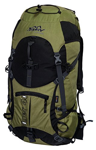 Tashev Sac de randonnée 40 l Eiger 40 Sac à dos en Cordura® d'escalade avec système d'hydratation Dispositif avec housse de pluie (fabriqué en Europe), Eiger 40L, Grün & Schwarz