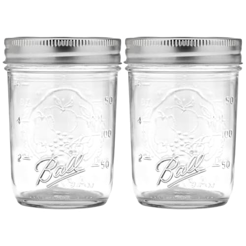 Ball Regular Mouth Mason Jars with Lids & Bands, Half Pint, 8-oz (2-Pack)