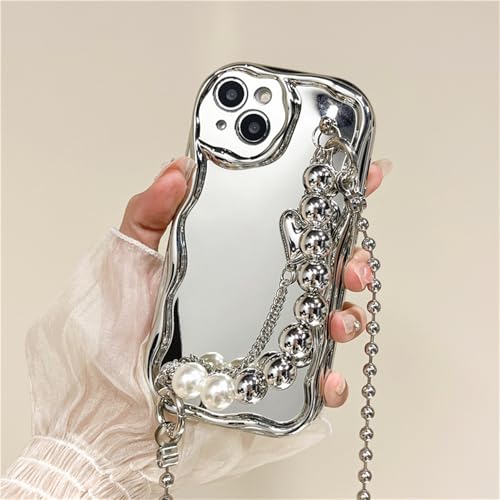 Étui iPhone 17 avec bandoulière et chaîne perles, coque antichoc chic