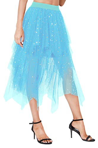Urban Coco Women's Sheer Tutu Skirt Tulle Mesh Layered Midi Skirt (Xl, Series 2-Sky Blue) #TOP5