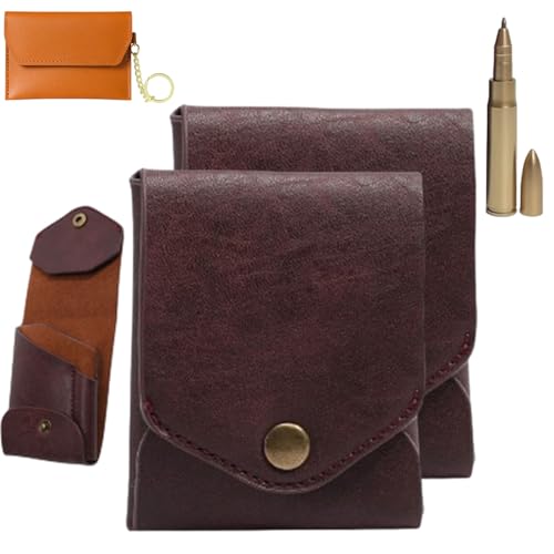 Vintage Handmade Leather Wallet, Multifunctional Compact Wallets for Cash Business Card Holder, Slim Simple Men's Wallets Built-In Pen Slot (2PCS, Wallet+Pen)