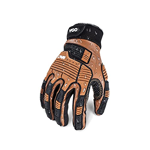 Vgo Cow Leather Work Gloves, Impact Mechanic Gloves,Water Resistant (Size M, Bronze, CA7722)