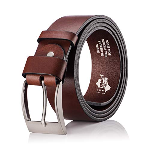 BeComfy Cinturón de cuero para Hombres - 100% cuero verdadero | De ancho 38 mm | Jeans de cinturón de los hombres (120 cm cintura - 136 cm de longitud total, PJ01 Marrón) Cover