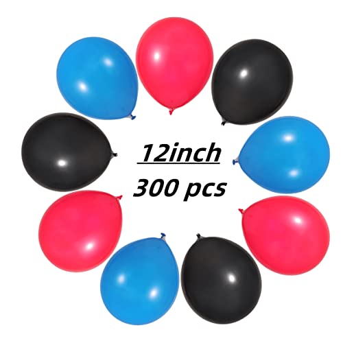 Image of 300 Pack Red Black Blue Balloons 100 of each of the 3 colors 12 inch Red Black Blue Latex Party Balloon Bulk for Various Party Events Decorations