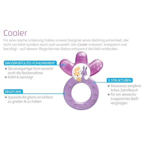 MAM Cooler, Beißring für Babys fördert Sehsinn & Motorik, Greifling mit Wasserkühlteil erreicht auch die Backenzähne, ab 4+ Monate, rosa