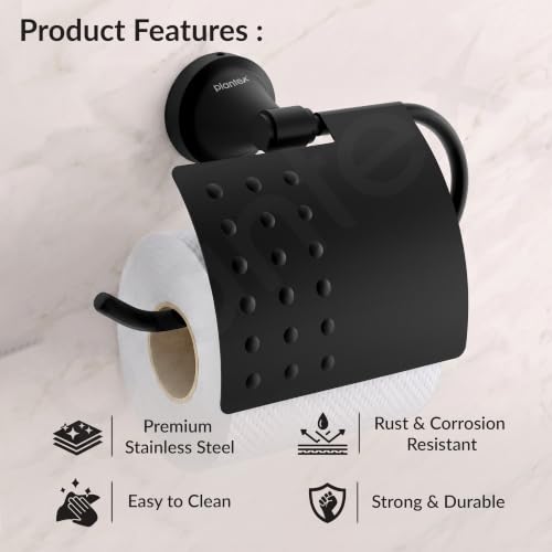 Image of Plantex 304 Grade Stainless Steel Tissue /Toilet Paper Roll Holder Stand for washroom Bathroom Accessories - Pack of 1 Niko (Black)