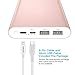 Poweradd Pilot 4GS Plus 20000mAh Power Bank with 8-Pin& Micro Input Cable, 3.6A Fast Charger Universal for iPhone, iPad, Samsung, LG, HTC and More - Rose Gold (8 Pin, USB Cable Included)