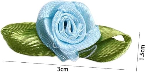 Miniatura 2 de Kopida 100 mini rosas de cinta para manualidades, flores de tela artificial con hojas verdes, rosetas, cintas de flores pequeñas para costura,