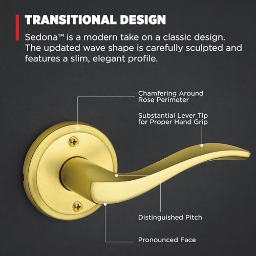 Image of Kwikset Sedona Dummy Door Handle, Single Sided Lever for Closets, French Double Doors, and Pantry, Satin Brass Non-Turning Right Handed Interior Push /Pull Lever, with Microban Protection