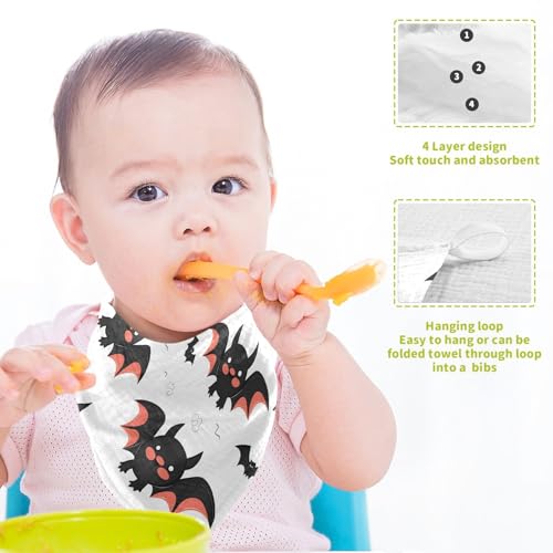 Image of vvfelixl Cute Bats Cartoon Baby Burp Cloths Baby Muslin Washcloths for Boys Girls Cotton Baby Face Towel for Newborn Infants Soft and Absorbent 11.8 X 11.8 in, 5 Pack