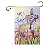 Louise Maelys Easter Garden Flag 12×18 Double Sided Burlap Small Vertical Sun Cross Tulip Yard He is Risen for Religion Spring Outdoor Outside Decoration