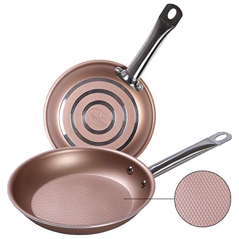 Culinary Edge 3D Diamond Textured Bottom 9.5-Inch Nonstick Oven/Dishwasher Safe Fry Pan - Rose Gold Cover