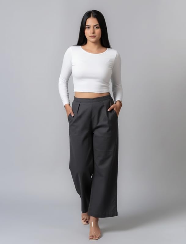 Image of Moirai Pure Cotton Wide Leg Women Trouser Stylish Mid Rise Relaxed Straight Fit Loose Pants Casual Travel Office Formal Wear