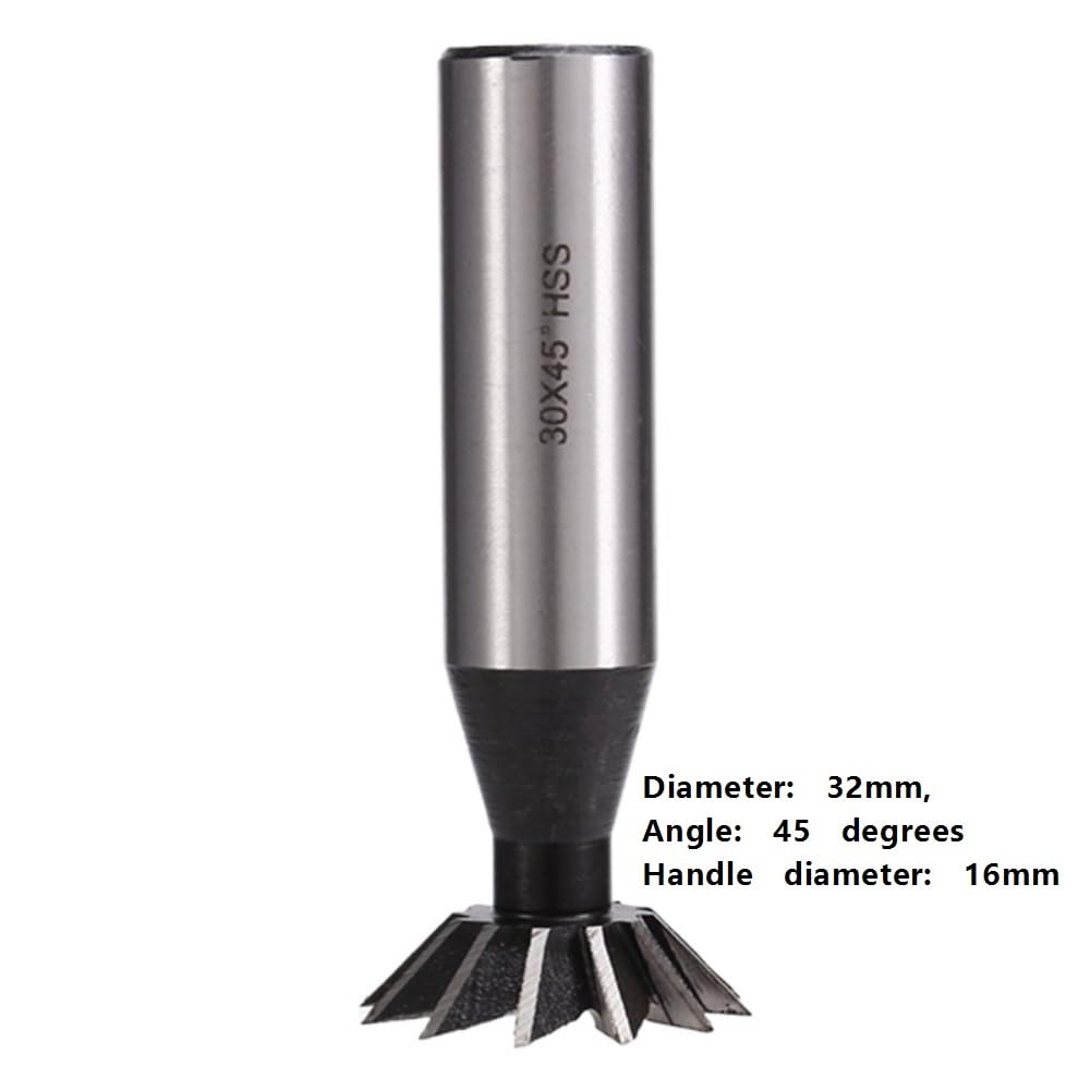Fresa CNC Fresa de cola milano HSS 12 filos, broca enrutador CNC 45 grados, fresa con vástago recto 16 mm, 1 pieza