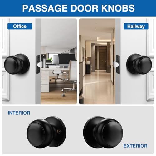 Sopoby-Black-Door-Knob-6-Pack-Round-Keyless-Doorknobs-InteriorExterior-Lockset-Passage-Locking-Door-Knobs-for-BedroomBathroom-Black-Modern-Design-Door-Hardware