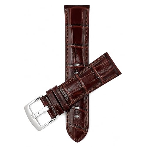 Image of Bandini Mens Leather Watch Band - Extra Long & Regular, Premium Top Grain Alligator Embossed Strap, Durable Upgrade Replacement, Comfortable Leather, Fits Large Wrists, 18mm to 38mm