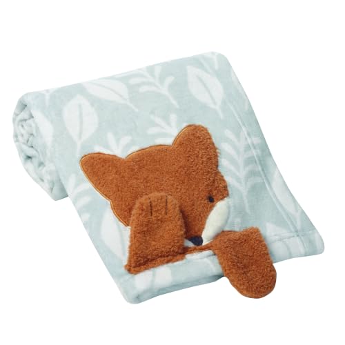 Image of Lambs & Ivy Little Whispering Woods Fox Soft Green Fleece Baby Blanket