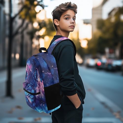 Bookbag for Boys 17 Inch Lightning Wolf Backpack for Elementary Student Lightweight Back To School Backpacks with Wide Comfy Shoulder Straps Front Pocket Purple3