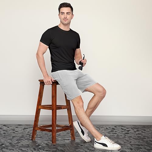 Image of NeoFlex Men's Regular Fit Cotton Shorts with Zipper Pocket - Comfortable Rich Solid Design, Essential Men's Shorts (Silver, M)