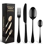 Juego de Cubiertos Negros, Weinsamkeit 24 Piezas Negro Cubertería Conjunto Utensilio Acero Inoxidable Cuchara Cuchillo Tenedor Cucharilla Cuberterías Combinadas Ideal para Uso Diario en El Hogar