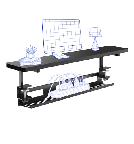 FlexiSpot Soporte elevador de monitor con gestión de cables, soporte de escritorio, estante de escritorio con abrazadera, estante de almacenamiento para escritorios de altura ajustable, color negro