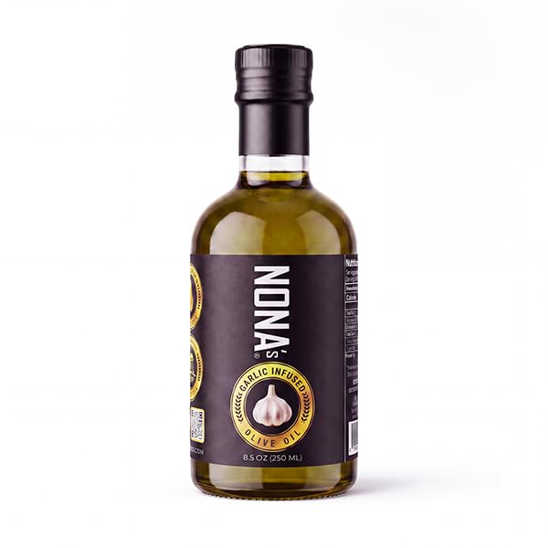 Nona's EVOO Liquid Gold Extra Virgin Olive Oil, Low Acidity, Smooth Flavor, Family Reserve, Small Batch, 250 ml (Garlic)