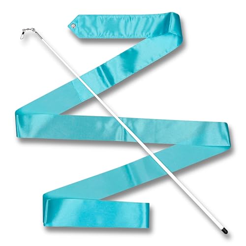 DRUNA Cinta de Gimnasia Rítmica 6 MTS., Cinta para Entrenamiento, Baile, Baile Artístico, Danza, con Varilla 56 cm. (Azul Claro)