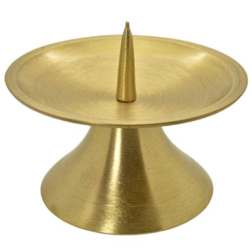 Junker Kirchenbedarf Chandelier bougeoir de Table Porte-Bougie en Laiton Or satiné Ø110mm, avec Pique, Hauteur (sans Pointe) 65mm Cover