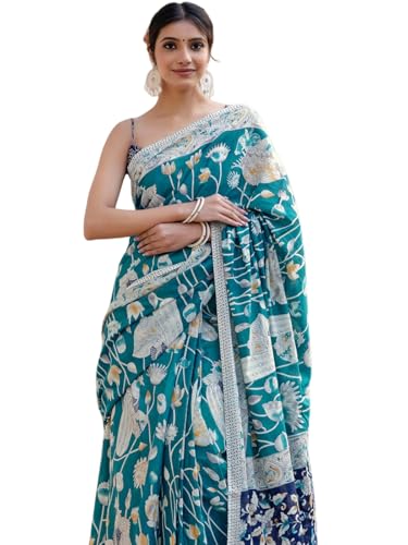 Image of SIRIL Women's Printed Ready to Wear Mul Cotton Saree With Unstitched Blouse Piece