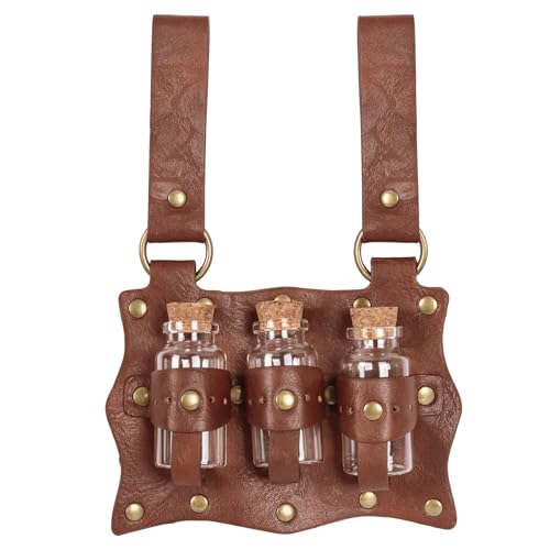 HOSEBS Medieval Belt Renaissance Accessories - Vintage Witch Props with Faux Leather Belt Loops for Halloween LARP Costume (Brown-B)