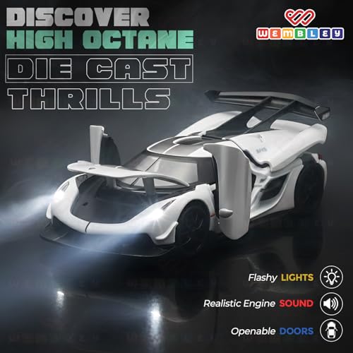 Image of Wembley 1:32 Scale Die-Cast Toy Car for Kids| with Opening Doors, Hood & Trunk| Features Pull Back Action| Luxury Sports Car Collectible|| Die-Cast Metal Body - White