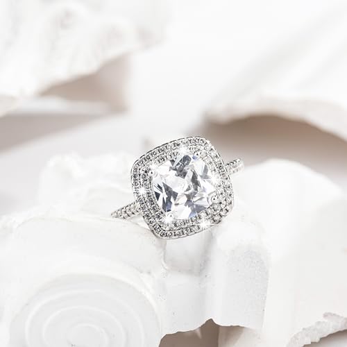 14K Gold Plated Sterling Silver Colored CZ Stones Stackable Ring | Simulated Diamond Eternity Bands for Women Jewelers 3.5-Carat Cut Square Wedding Engagement Bride Diamond Ring(US Code-6)4