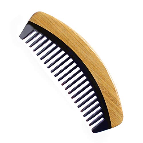 Wide Tooth Hair Comb - Natural Aroma Green Sandalwood Buffalo Horn Comb for Women Men and Kids - Detangling Comb for Thick Curly Hair