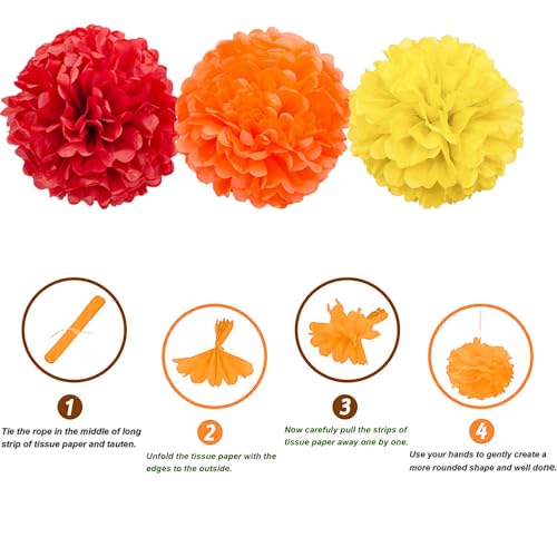 Image of We Moment Red Orange and Yellow Paper Pom Poms Decorations for Birthday Thanksgiving Party Decoration Ceiling Wall Hanging Tissue Flowers Decorations 12pcs 3 Colors of 12 Inch 10 Inch