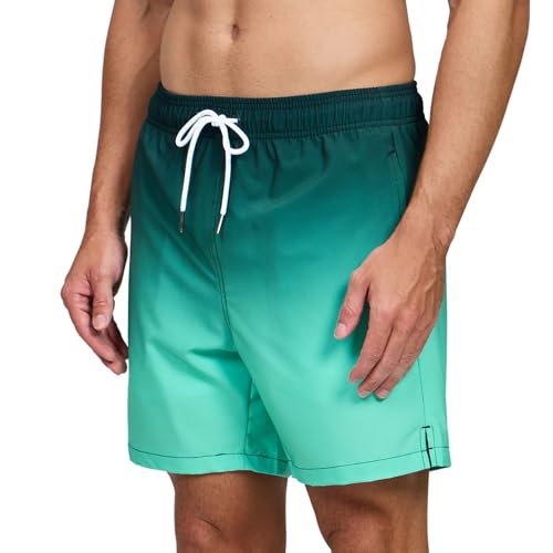 Image of Mens Swim Trunks Compression Liner No Mesh Swimming Trunks Men Swimwear Quick Dry Above Knee Zipper Pocket Swim Shorts