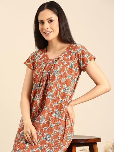 Image of Rupa Jon Aishwarya Women Full Length Printed Nighty in Premium Cotton Blend Fabric, Night Dress, Maxi Nighty for Comfortable Everyday Wear, Free Size