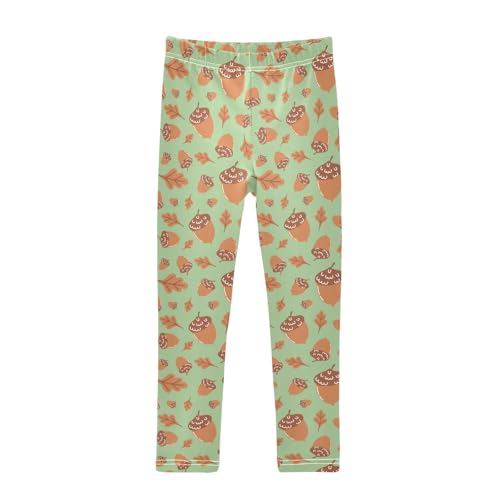 Acorn and Oak Leaf Girls Leggings,Workout Leggings for Girls Toddler Athletic Leggings Size for 3-10T