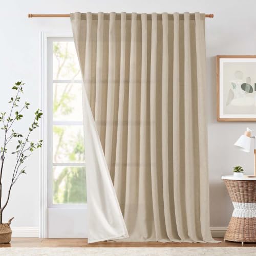 Image of jinchan Lined Linen Curtains Extra Wide Back Tab 100x96 Inch 1 Panel Taupe