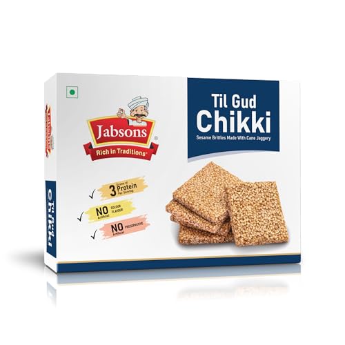Jabsons Sesame Gud Chikki 400gm | Delicious and Nutritious Til(Sesame) Jaggery Chikki | Traditional Indian Sweet Sesame and Jaggery Brittle | Til Ki chikki | Winter Special Jaggery (Gud) til chikki | Indian Mithai|
