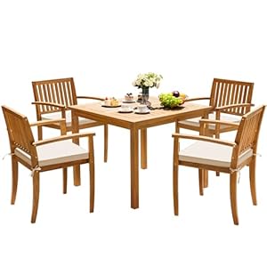 Greesum 5 Piece Patio Dining Set Outdoor Solid Wood Furniture for Yard, Garden, Porch w/Square Tabletop & 4 Chairs, White