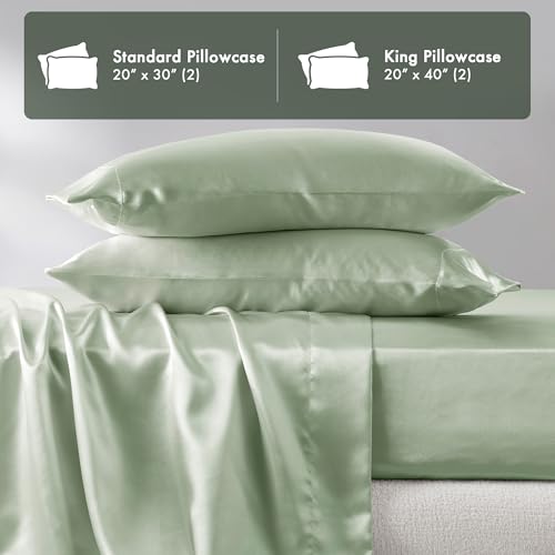 Image of Madison Park Essentials Satin Pillowcase Set of 2, Silky, Standard Sage | Pillowcase Cover for Hair & Skin, Luxuriously Soft, Natural Sheen Luster, Cool to Touch, Wrinkle-Free, Machine Washable