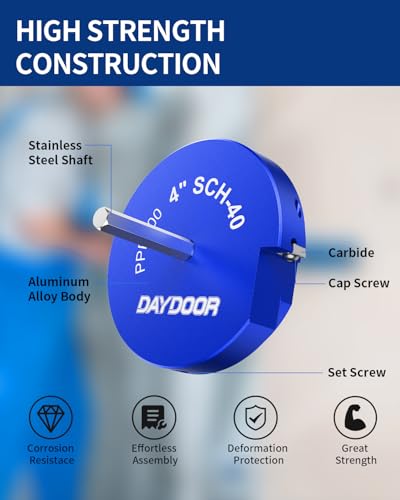 Image of DAYDOOR 4'' PVC Pipe Reamer, 4-Inch PVC Fitting Saver | 4-Sided Carbide Blade Hub Saver, Socket Saver Plumbing Tool for Sch.40 PVC, CPVC, ABS, Fit Standard 1 /2 inch Drills