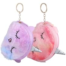 BESTYASH 2 Pack Unicorn Coin Purses for Girls Cute Zipper Wallets Cartoon Change Pouches Keychain Charm Small Organizer for School Travel