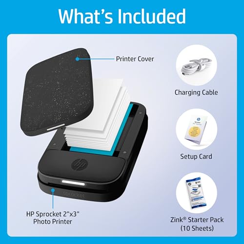Image of HP Sprocket 2x3 Instant Smartphone Photo Printer 75 Sheets Bundle - Bluetooth Portable Color Wireless Mobile Printer (Black) Zink Sticky-Back Photos