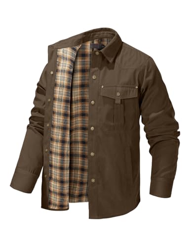 Image of Haellun Men's Flannel Lined Shacket Long Sleeve Plaid Western Cowboy Snap Button Down Shirts Jackets with Pockets