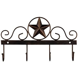 Metalbarnstarkeyrackholderwallmountedmetaldecorative10vintagekeywith4hooksdarkbrownwesternhomewalldecor Urban Country Home Decor Metal barn star key rack holder wall mounted metal decorative 10 vintage key with 4 hooks dark brown western home wall decor urban country home decor