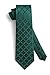 HISDERN Mens Dark Green Plaid Tie and Pocket Square Cufflinks Tie Clip Set Silk Woven Emerald Green Men's Neckties Formal Business Wedding