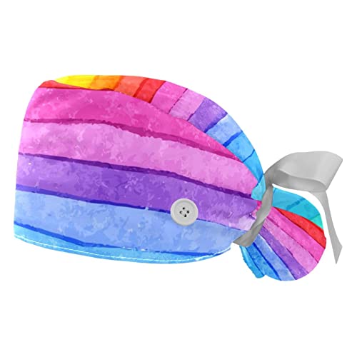 Chapeaux bouffants rayures arc-en-ciel JDEZ : lot de 2 casquettes de travail ajustables mixtes