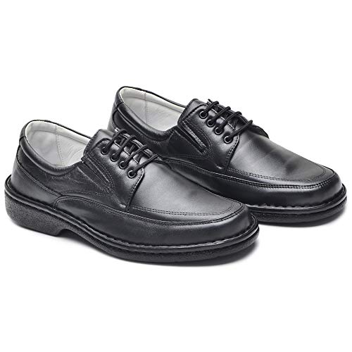 Sapato Masculino Conforto Ortopédico para Diabéticos Em Couro de Carneiro Preto Cor:Preto;Tamanho:42