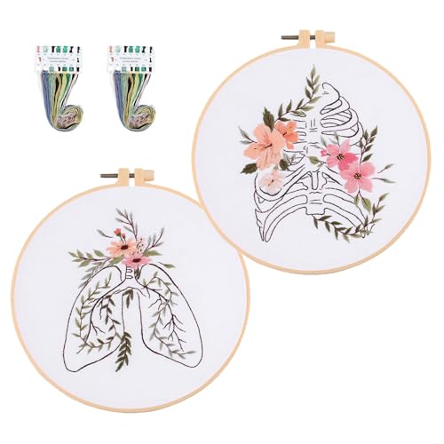 Broderie au point de croix squelette et fleurs pour personnaliser votre salon cosy